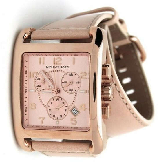 NIB MICHAEL KORS LADIES WATCH DAVENPORT ROSE GOLD LEATHER DOUBLE WRAP MK2225